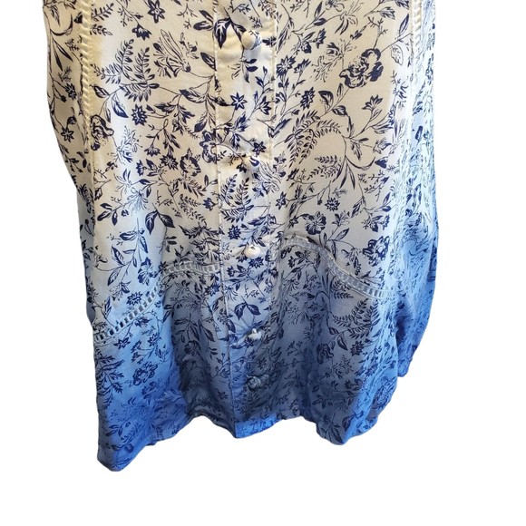 Blue Pepper Sleeveless Tank Blouse Boho Blue White Ombre Floral Print Sz Med - Picture 4 of 10